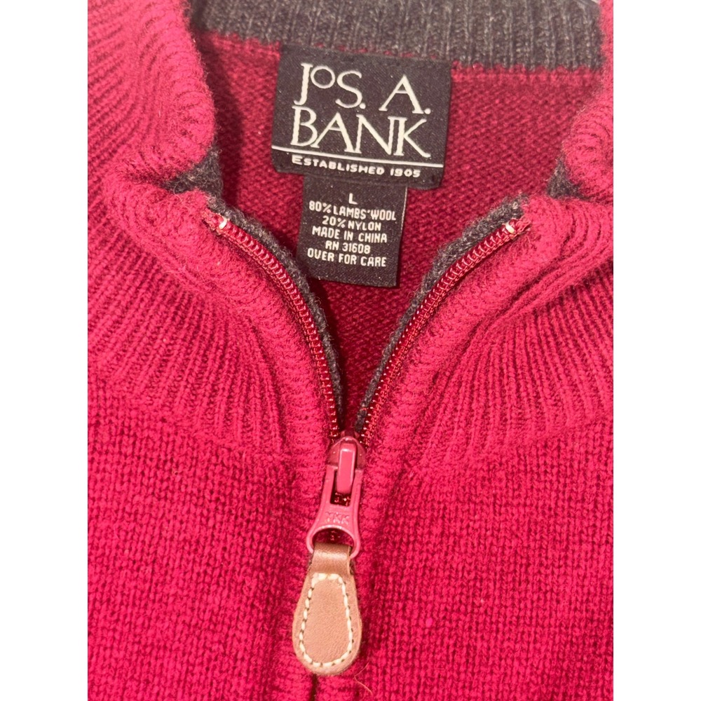Jos A Bank Mens Large Dark Red Lambswool Blend Quarter Zip Mock Neck Sweater